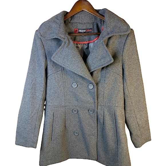 Ladies Grey Pea Coat Size Medium Alpine Swiss Double Breasted Wool Blend Jacket - Picture 7 of 8